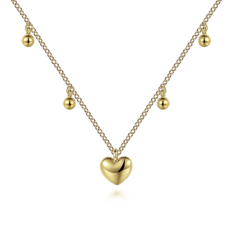 Gabriel & Co. Fashion 14K Yellow Gold Bujukan Station Necklace with Heart Drop