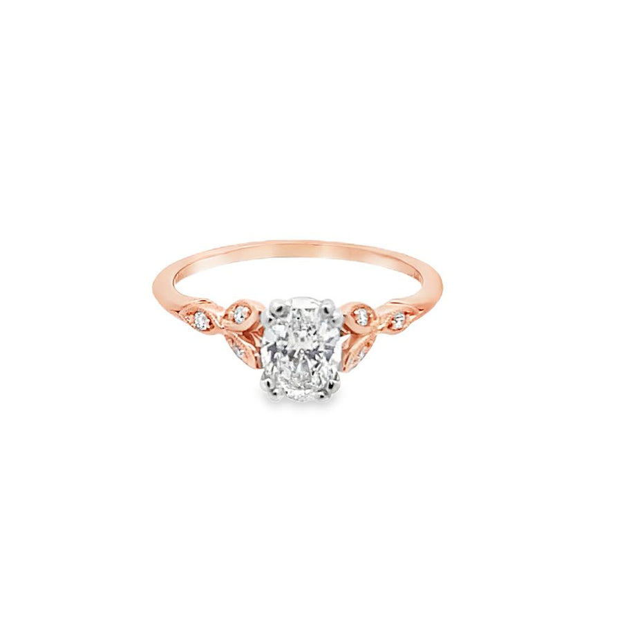 Oval Diamond Leaf Accent Engagement Ring