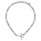Lady's Two-Tone Sterling Silver/14 Karat Beaded Sapphire Link Chain Si