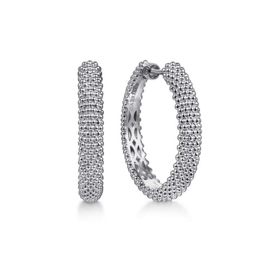 Lady's Sterling Silver Beaded 30Mm Bujukan Hoop Earrings Designer: Gab
