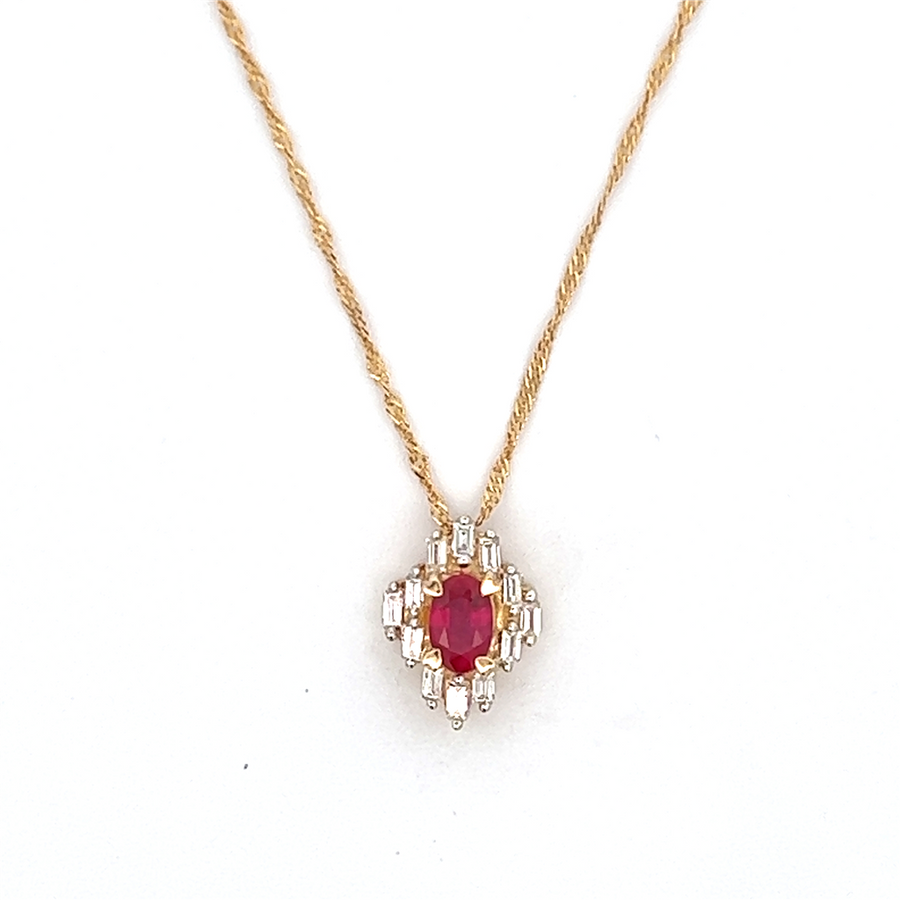 Estate Oval Ruby & Diamond Pendant