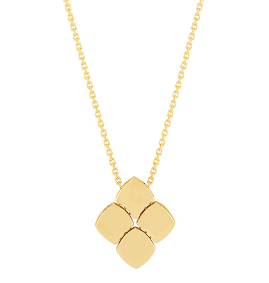 Yellow 14 Karat Satin Flexi Square Shape Pendant Gold Necklaces Length