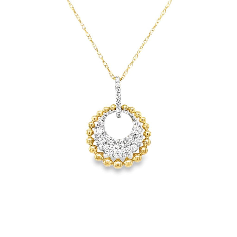 Lady's Two-Tone 14 Karat Beaded Circle Drop Pendant With 15 = 0.38TWT