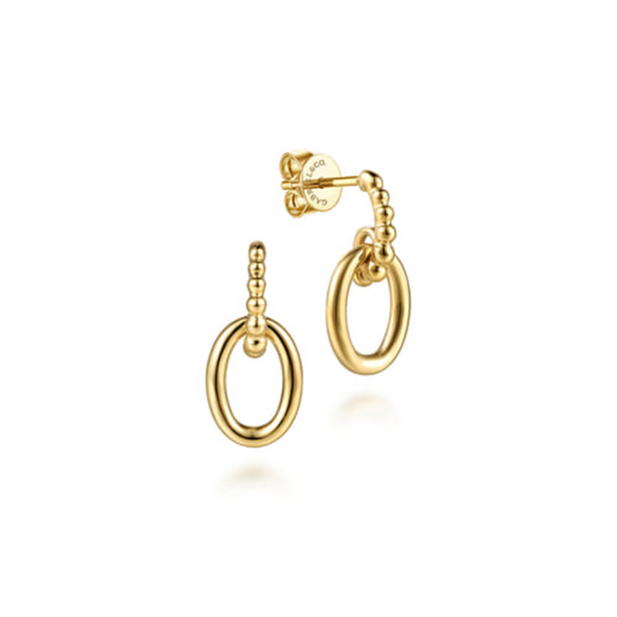 Lady's Yellow 14 Karat Beaded Oval Drop Earrings Earrings Designer: Ga