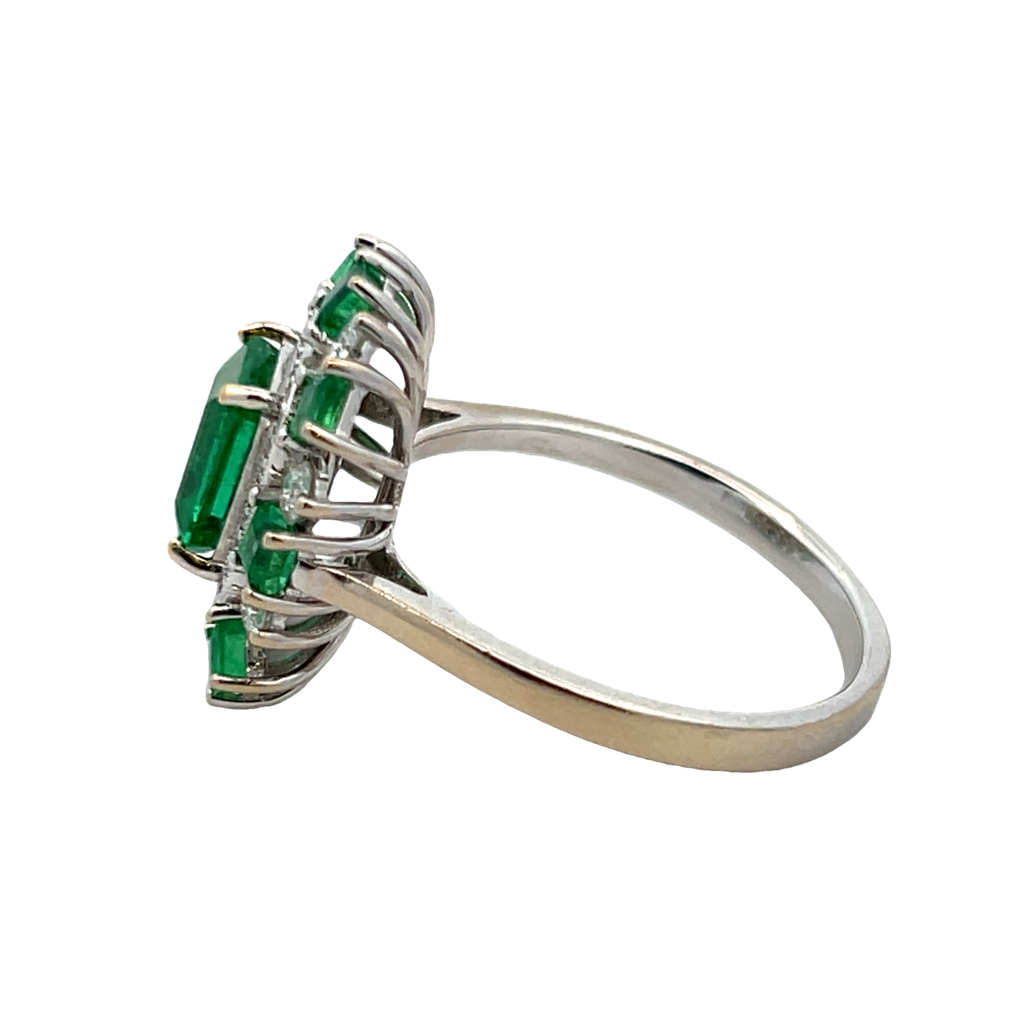 Emerald & Diamond Antique Style Halo Ring