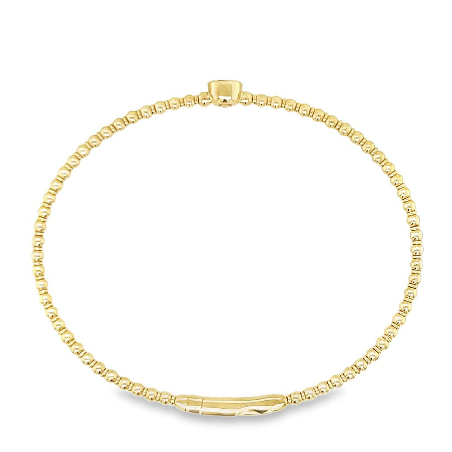 Yellow 14 Karat Bezel Solitaire Beaded Bangle Bracelet Length 6.75 one