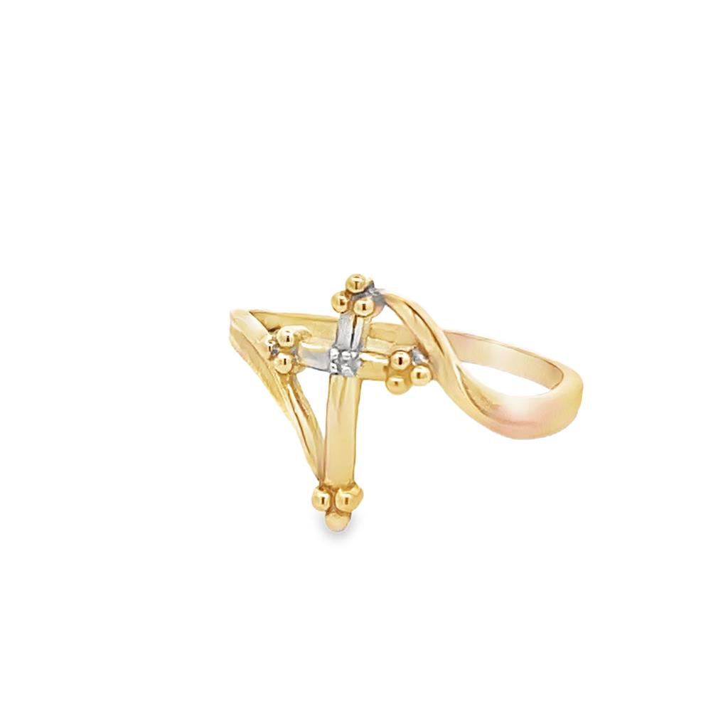 Estate Cross-design Bypass 10KY ring with accent diamond, 1.6grams.