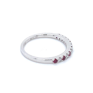 Lady's White Polished 18 Karat Alternating Ruby And Diamond Ring