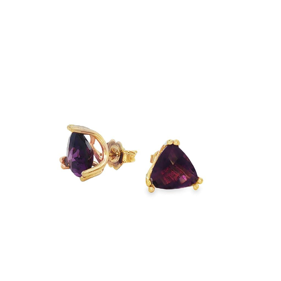 Yellow 14 Karat 7.6X8mm And 8.2X8.2mm Checkerboard Trillion Amethyst S