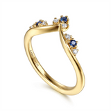 Lady's Yellow 14 Karat Prong Set Floral Style Curved Diamond And Sapph