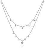 Lady's White 14 Karat Layered Diamond Drop Necklace Length 15.5 With 0