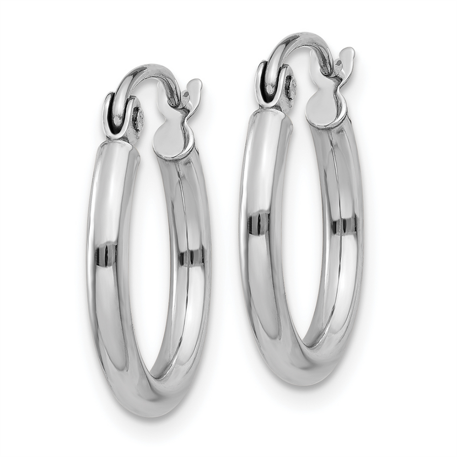 14k White Gold Polished 2x15mm Lightweight Tube Hoop Earrings