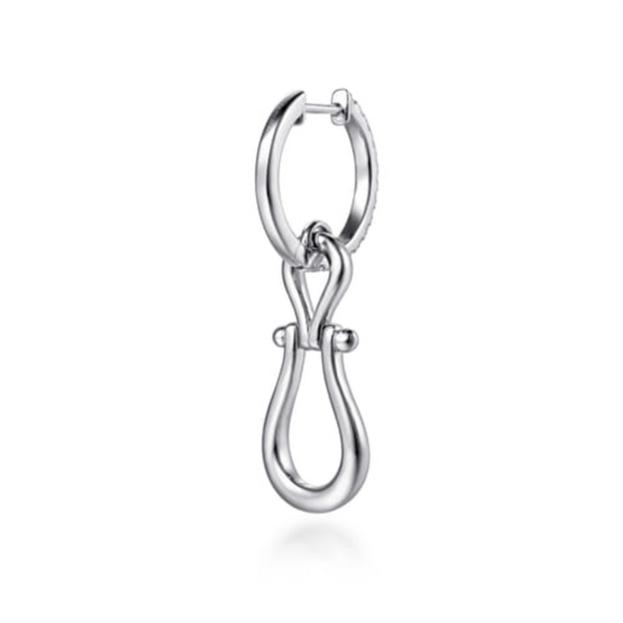 Lady's White Sterling Silver Huggie Drop Stirrup Earrings Earrings 28
