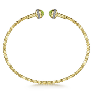 Gabriel & Co. Fashion 14K Yellow Gold Diamond and Peridot Bujukan Open Bangle