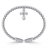 White Sterling Silver Beaded Cuff Bracelet With Rope Style Cross Penda