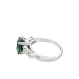 Platinum Green Sapphire & Baguette Diamond Ring Estate Jewelry Size 4.