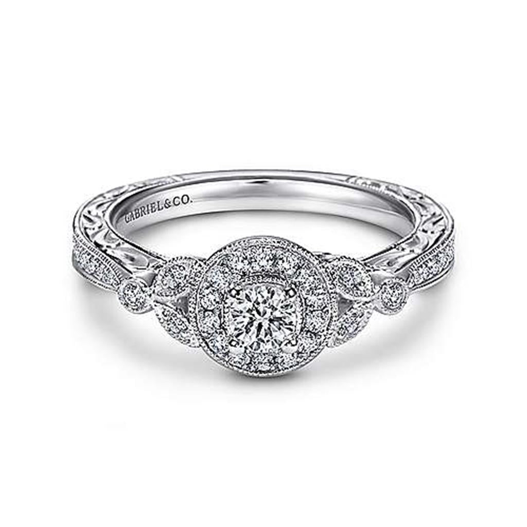 Polished Leaf Diamond Engagement Ring