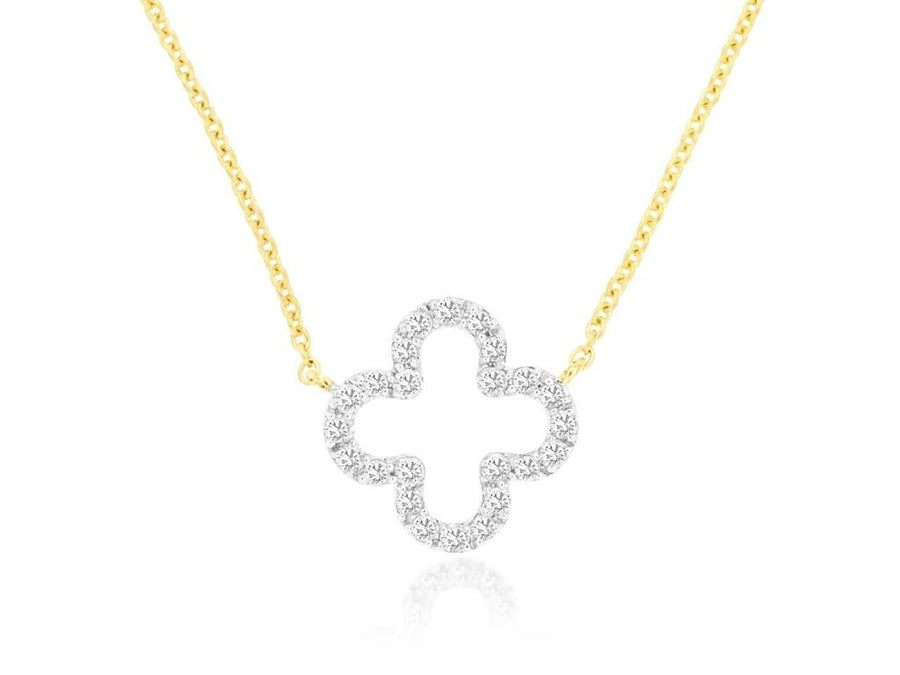 Lady's Two-Tone 14 Karat Open Clover Station Pendant Necklace Length 1