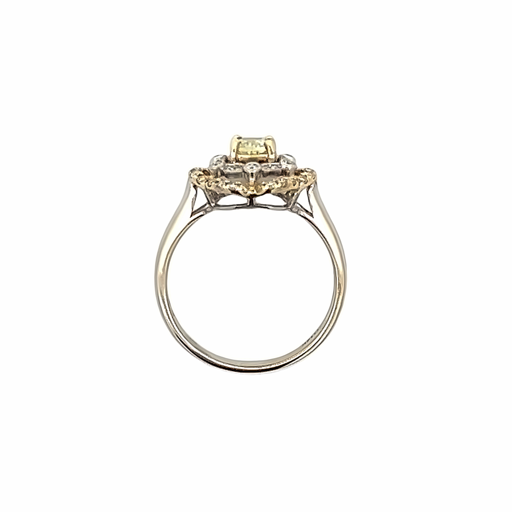 Estate Fancy Yellow Cushion Diamond with Double Diamond Halo