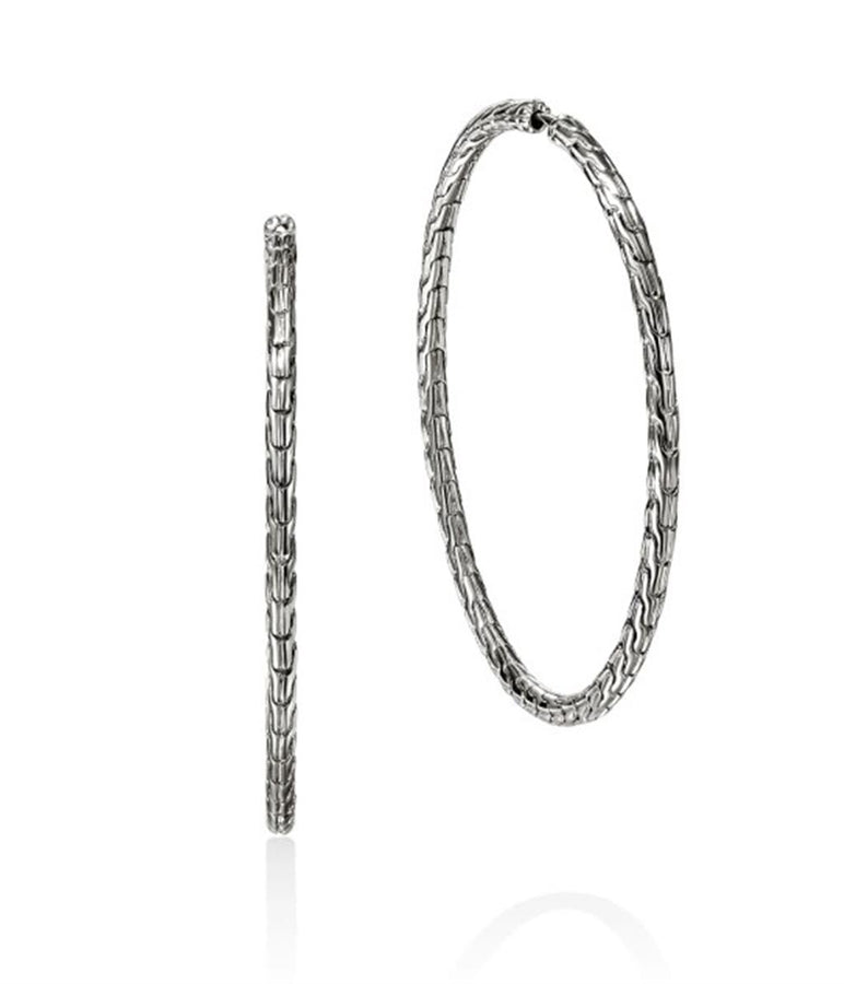 White Sterling Silver 50mm Flex Essentials Hoop Earrings John Hardy Je