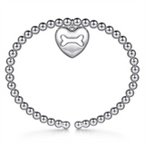 White Sterling Silver Beaded Cuff Bracelet And Dog Bone Engraved Heart