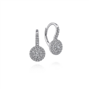 Gabriel & Co. Fashion 14K White Gold Round Diamond Cluster Leverback Earrings