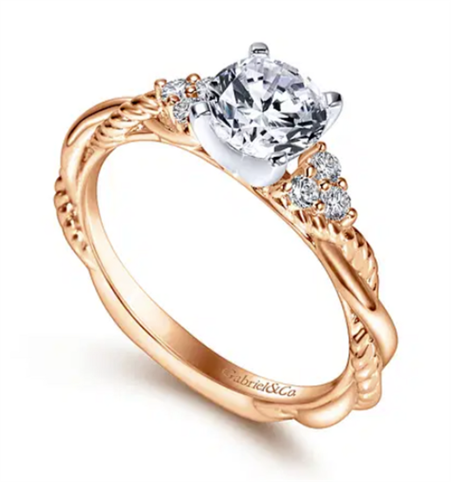 Gabriel & Co Two-Tone Twisted Rope Diamond Cluster Engagement Ring Mounting