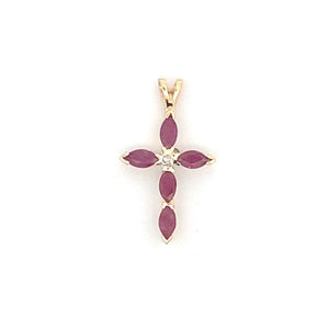 Yellow 14 Karat Ruby And Diamond Cross Pendant Estate Jewelry With 5 0