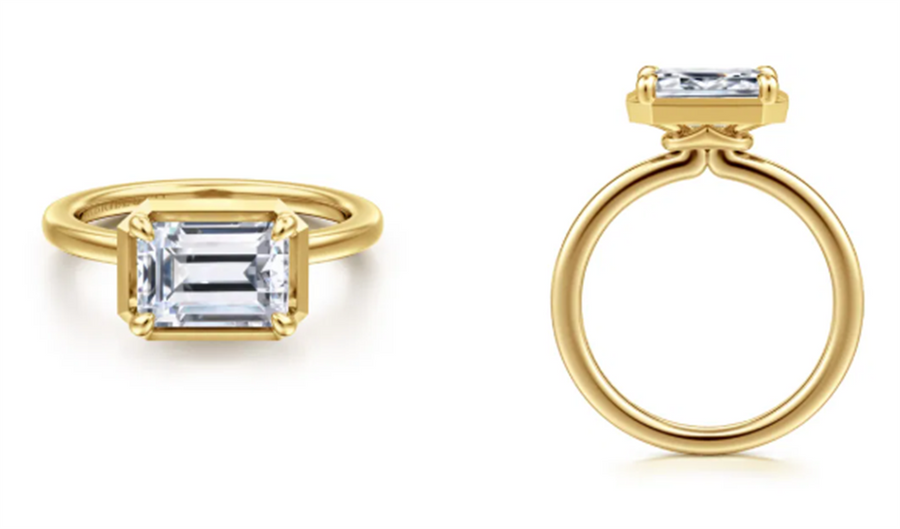Yellow 14 Karat 8.5X6mm Emerald Cut East To West Contemporary Collecti