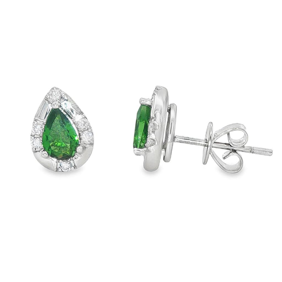 Lady's White 14 Karat Pear Stud Earrings 2 = 0.89tw Pear Tsavorite Gar