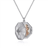 Gabriel & Co. Silver 25 inch 925 Sterling Silver Octagonal Locket Necklace with White Sapphire