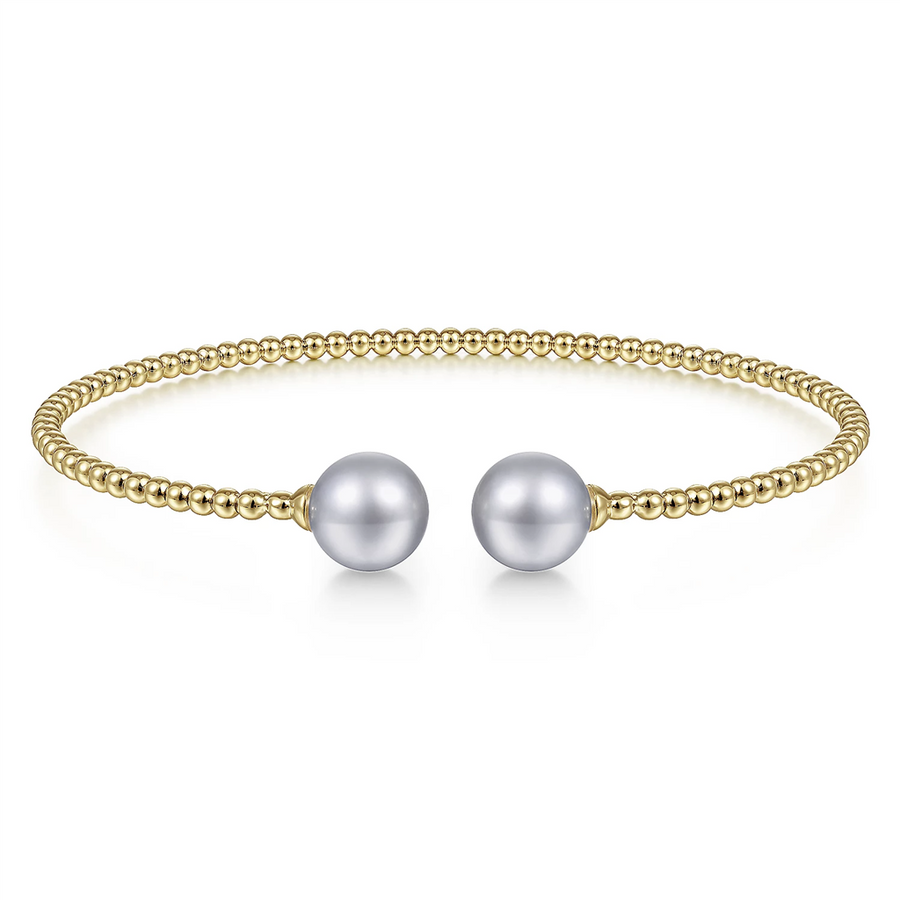 Gabriel & Co. Fashion 14K Yellow Gold Bujukan Bead Split Cuff Bracelet with Grey Pearls