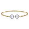 Gabriel & Co. Fashion 14K Yellow Gold Bujukan Bead Split Cuff Bracelet with Grey Pearls