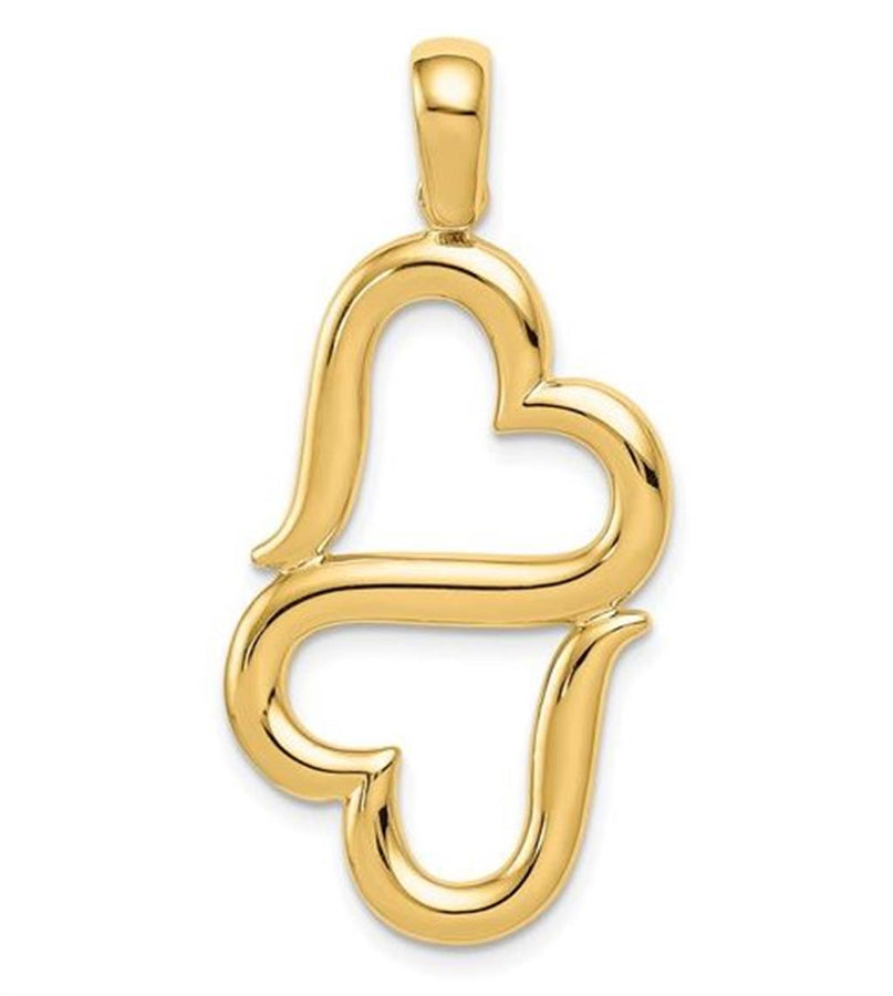 Yellow 14 Karat Connected Double Heart Pendant Gram Weight: 5.72