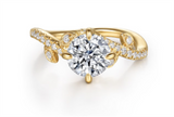 Lady's Yellow 14 Karat Floral Nouveau Ring Size 6.5 With 26 = 0.24TWT