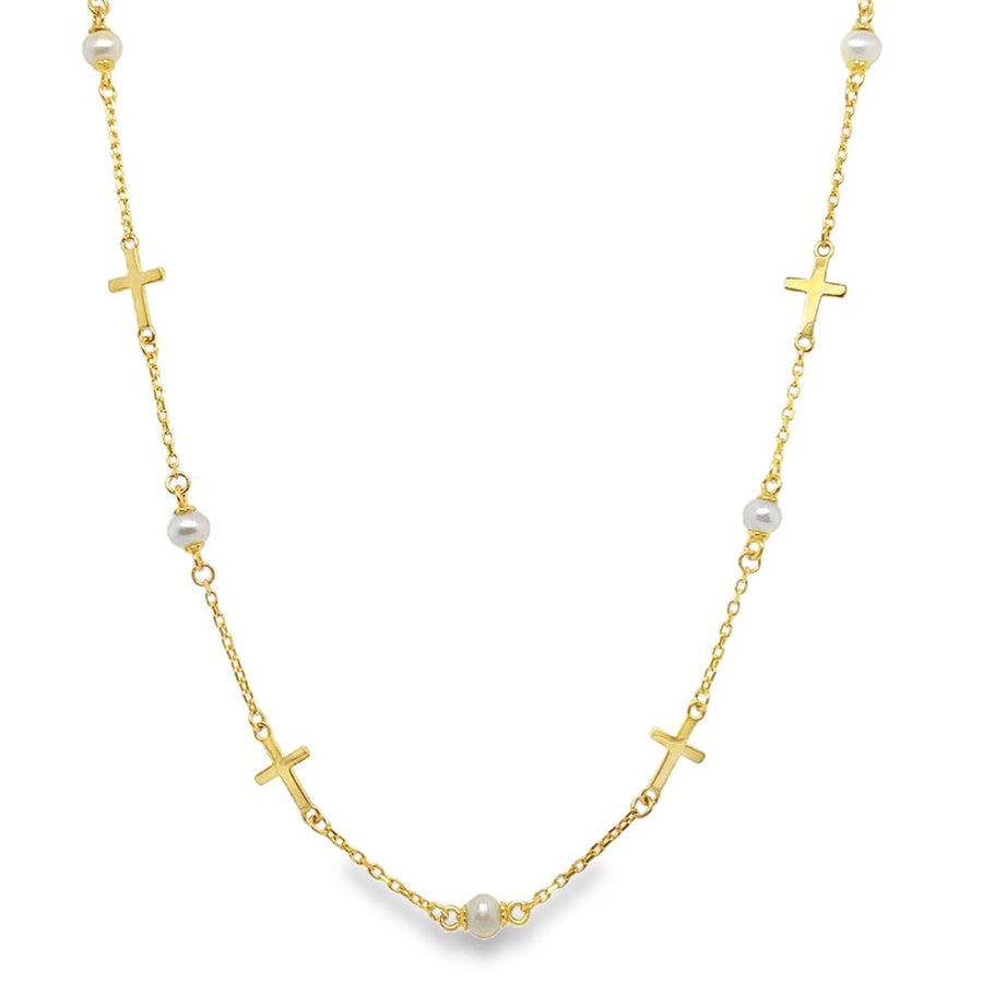 Estate Pearl And Cross Station Necklace