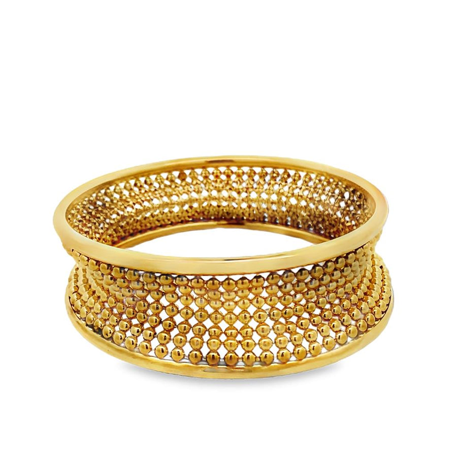 Yellow 18 Karat Beaded Mesh Bangle Estate Jewelry Length 5.25 Gram Wei