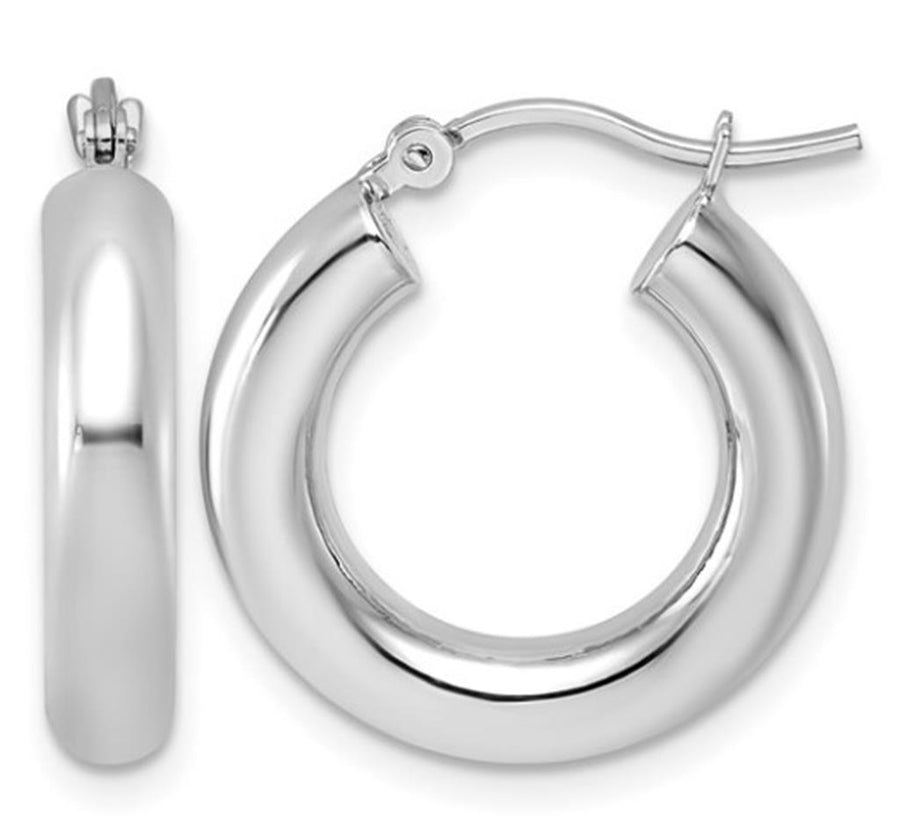 Lady's White 14 Karat 4mm Tube Hoop Earrings Gram Weight: 1.99