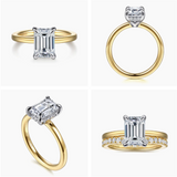 Lady's Two-Tone 14 Karat Hidden Halo Emerald-Cut Semi-Mount Ring Size