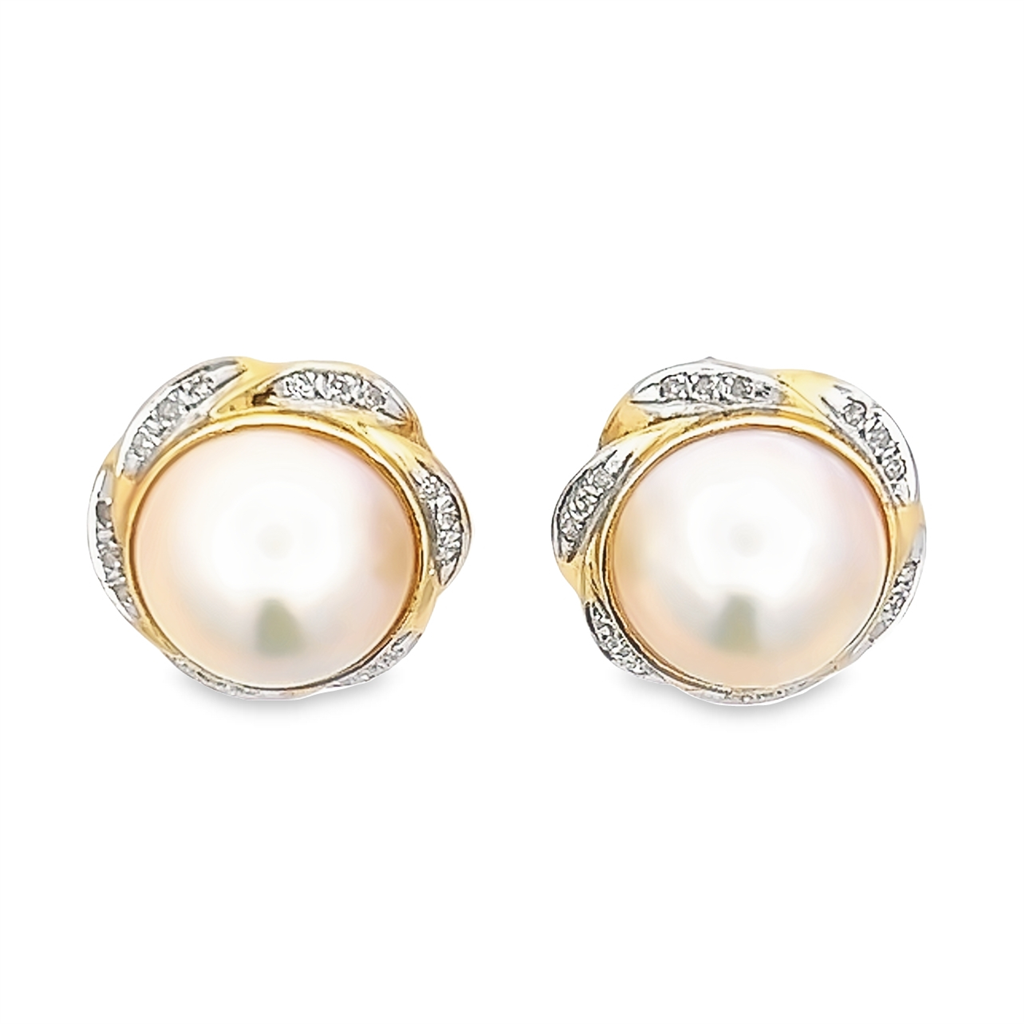 Estate Mabe Pearl & Diamond Earrings