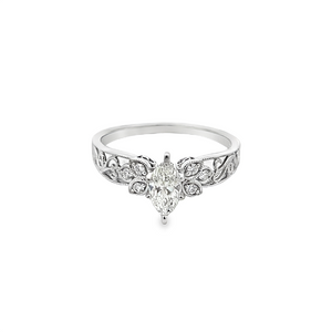 White 18 Karat Marquise Diamond Filagree Engagement Ring Estate Jewelr