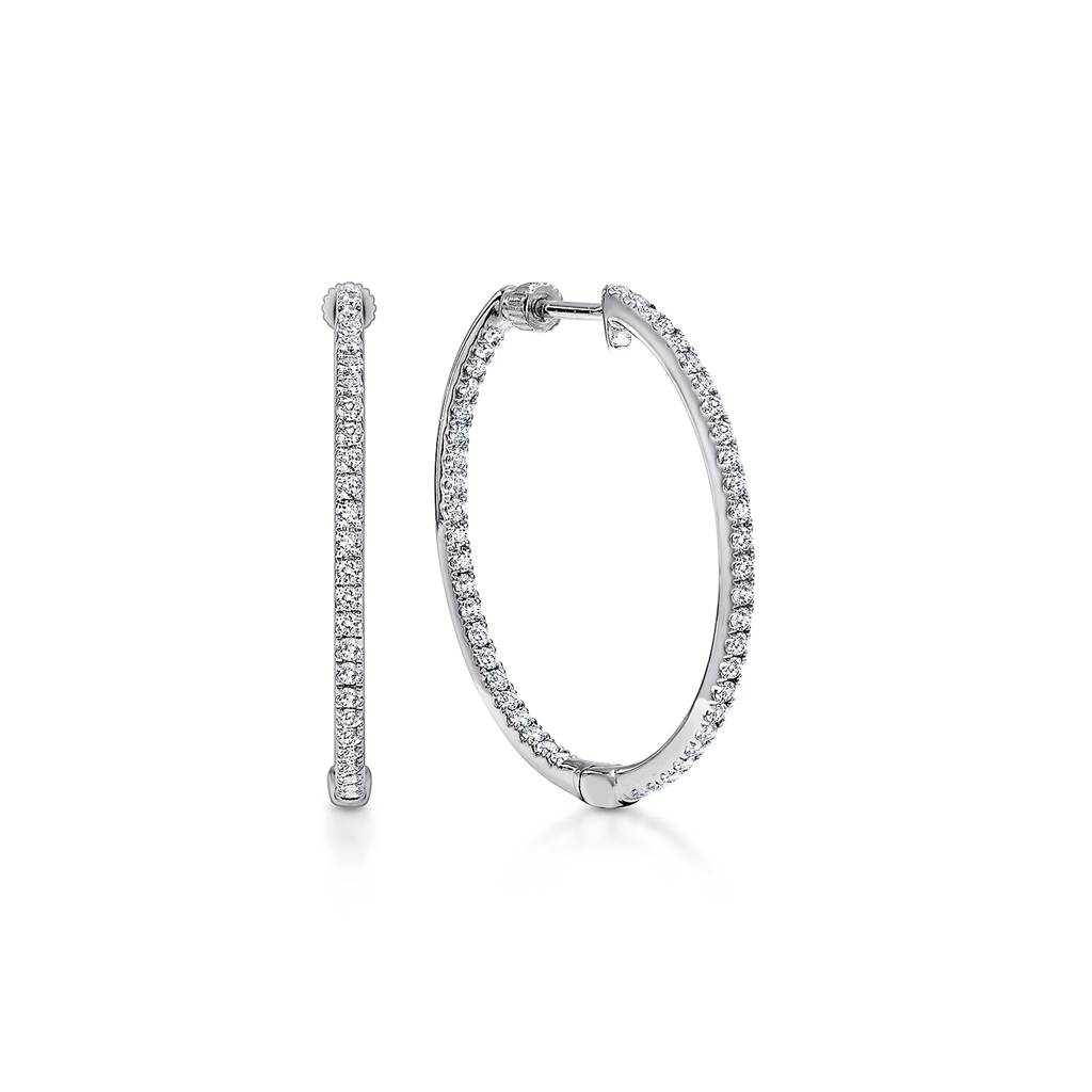 Gabriel & Co. Fashion 14K White French Pave' Set 30mm Round Inside Out Diamond Hoop Earrings