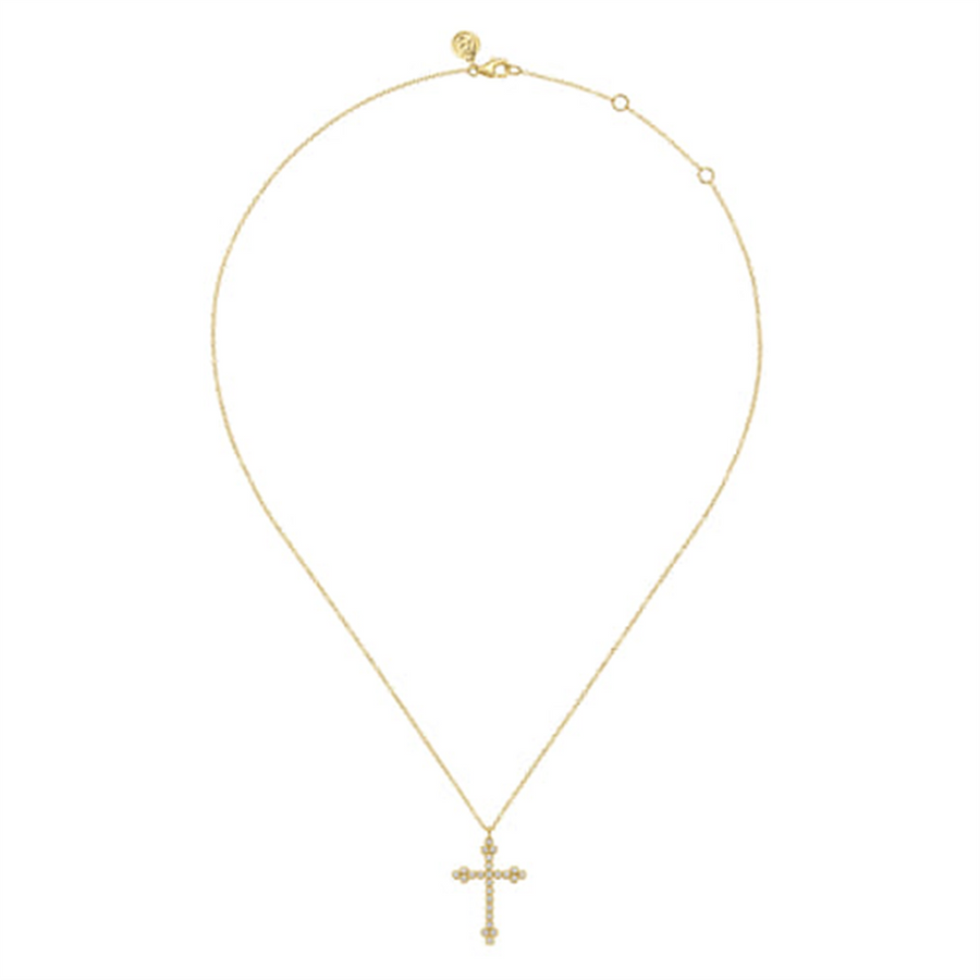 Lady's Yellow 14 Karat Cross Necklace Length 17.5 With 25 = 0.24Twt Ro