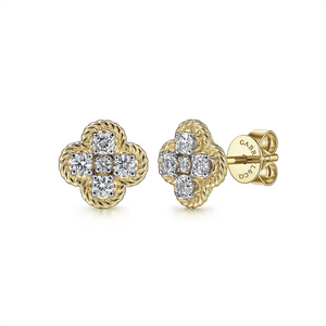 Gabriel & Co. Fashion 14K Yellow Gold Twisted Rope Diamond Stud Earrings