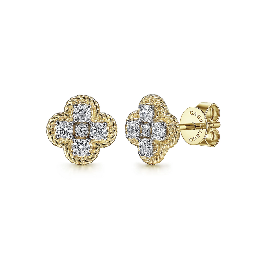 Gabriel & Co. Fashion 14K Yellow Gold Twisted Rope Diamond Stud Earrings