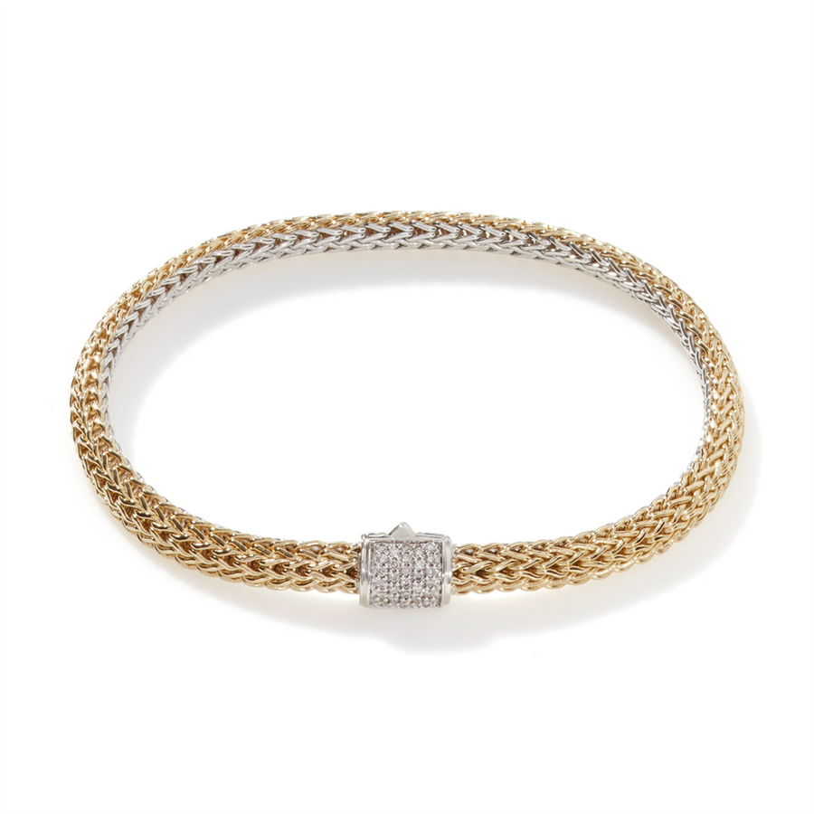 John Hardy Classic Chain Gold & Silver Diamond Pave (0.14ct) Extra-Small Reversible Bracelet 5mm