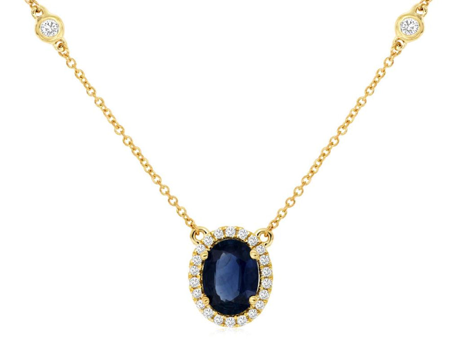 Lady's Yellow 14 Karat Oval Halo And Bezel Station Necklace Length 18