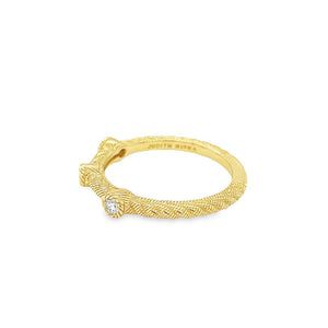 Yellow 14 Karat Milgrain Judith Ripka Textured Band With Diamond Accents Estate Jewelry Size 7 3=0.18tw Round Diamonds Gram Weight: 3.12