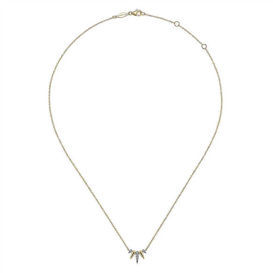 Gabriel & Co. Fashion 14K Yellow-White Gold Diamond Pave Spike Fan Bar Necklace