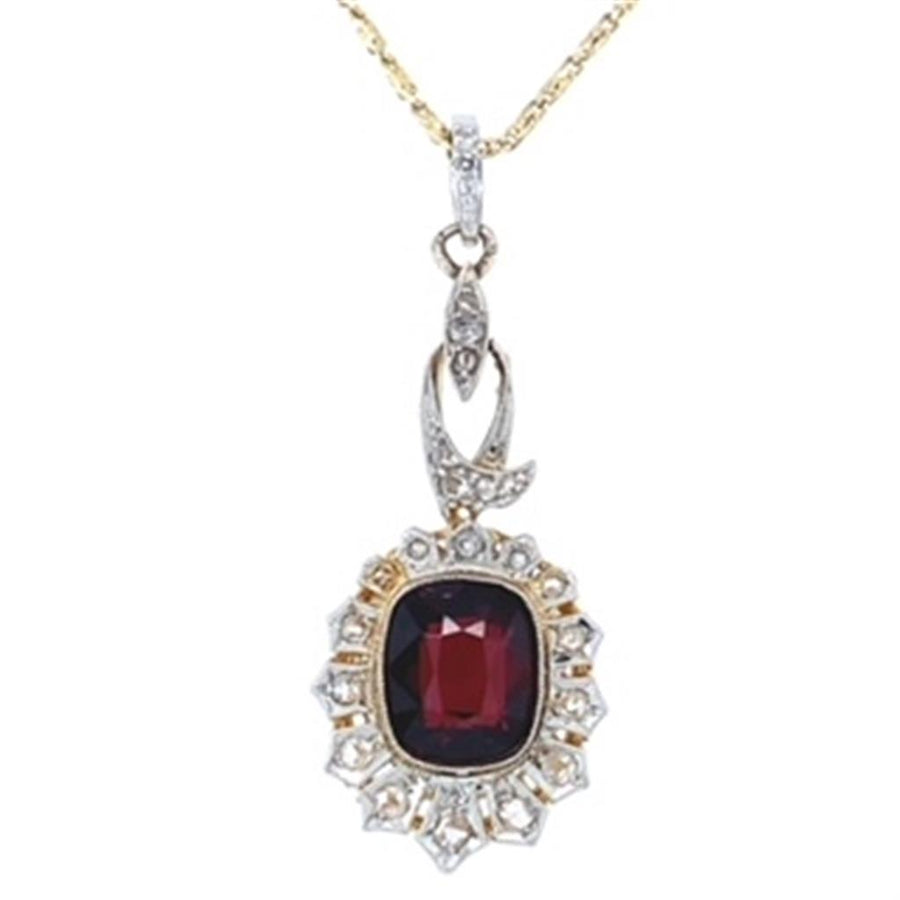 Estate Antique Garnet and Diamond Necklace, one (1) rect cushion garne